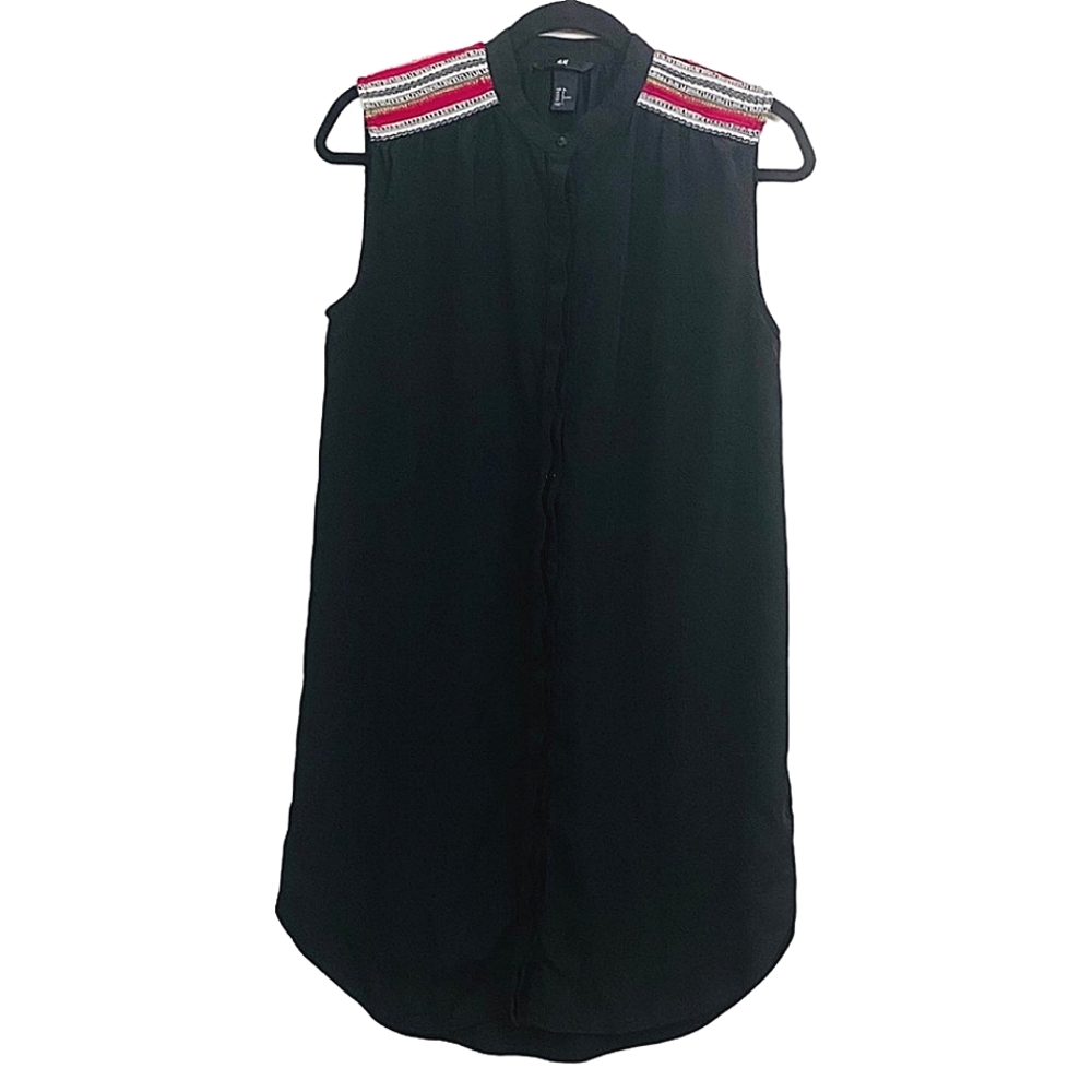 H&M Sleeveless Black Button Front Shirt Dress Women Size 6